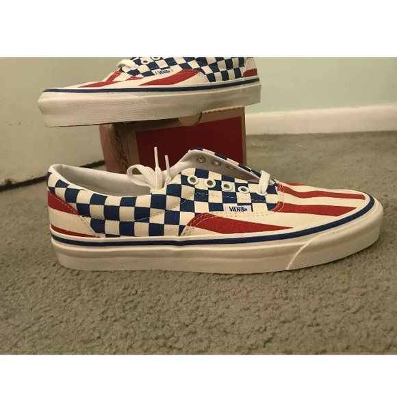 NEW Vans Red striped Blue checker - Picture 2 of 3